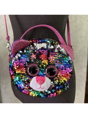 Ty Flip Sequins Cat Crossbody Purse Rainbow Kitty Beanie Babies Kids Girls Small